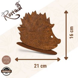 Metalen decoratieve egelfiguren op bodemplaat | Herfstdecoratie roest