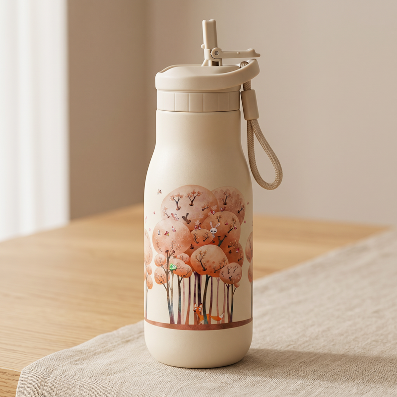 Biberón infantil de acero inoxidable JENARD® – animales del bosque crema