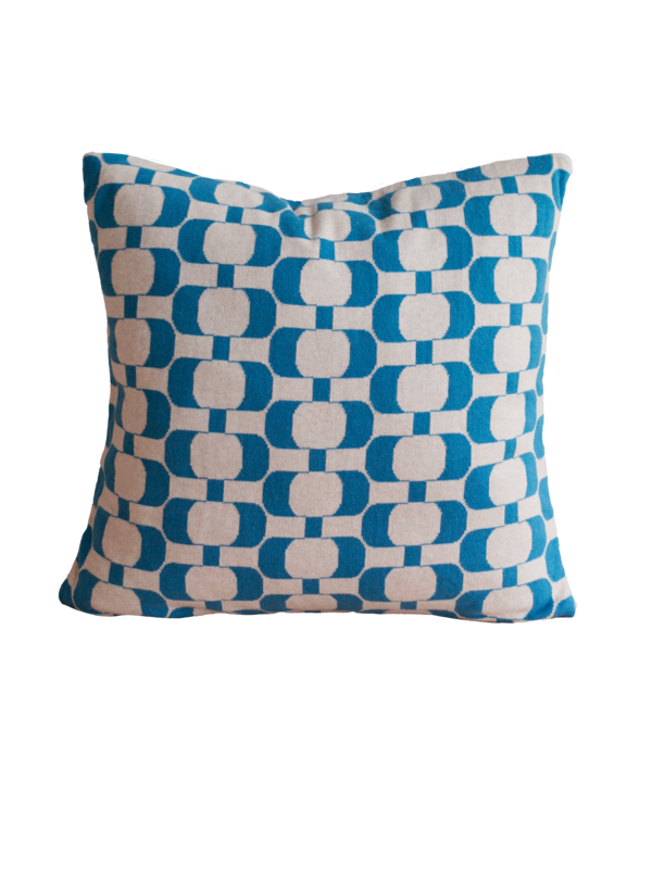 Edith Pillow-Cover Blue, Soft Jacquard Knitted Cotton