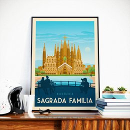 Affiche Barcelone Vintage | Poster Ville Barcelone Sagrada Familia Catalogne Espagne