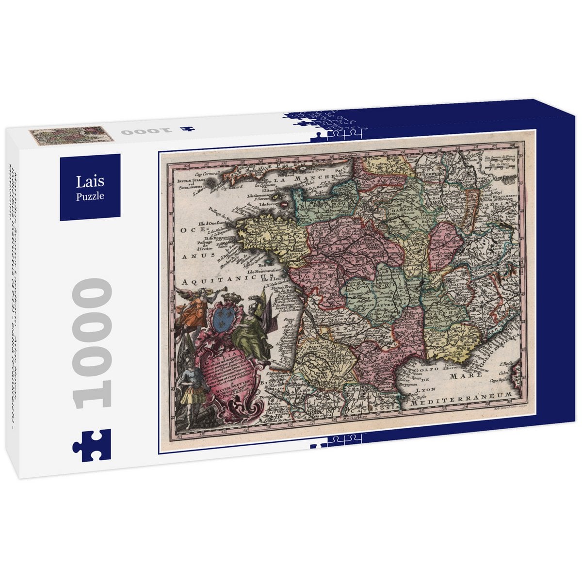 Lais Puzzle Matthäus Seutter Map - Atlas Novas Indicibus Instructus (1744) - Gallia (Frankrig) - Motive Series 1000 Dele