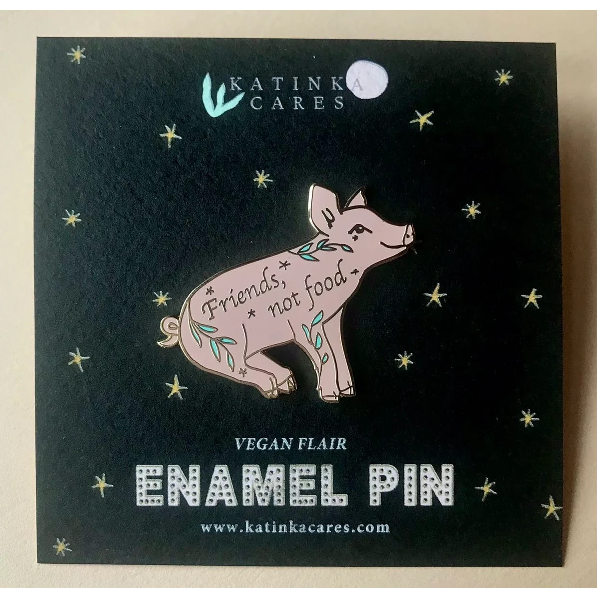 Süßer veganer Schwein Emaille Pin "Friends, No Food".