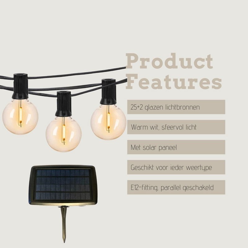 7,5 meter SOLAR lysledning med 25 LED lamper