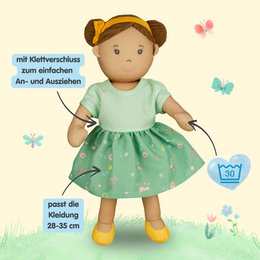 Stof Doll '' Livi '' med kjole til at sætte på og tage af, 32 cm