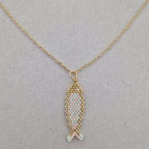 Ketting met Miyuki visje - Mintgroen Lichtroze