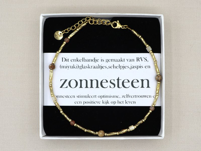 Enkelbandje Fira jaspis en zonnesteen, zilver of goud roestvrijstaal