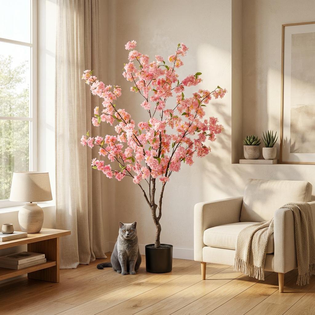 Plante artificielle - Prunus - Fleur de cerisier - Rose - 135cm