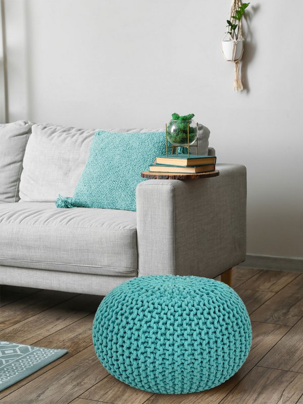 Knitted stool pouf Ø 45 H 30 cm cm seat pouf knitted floor cushion