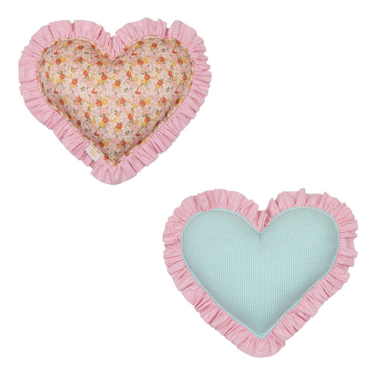 Cuscino Cuore double face con volant “giardino rosa”