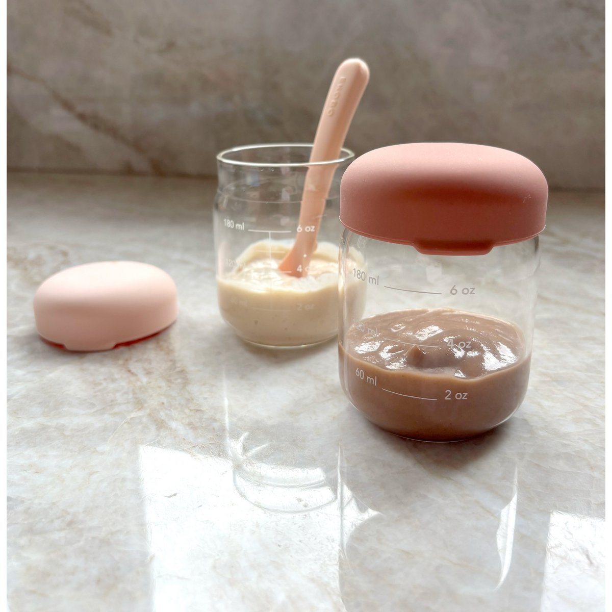 Food Storage Jar Set in Borasilicate Glass 180 ml - Blush / Terracotta