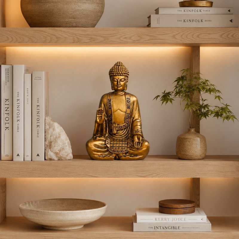 Gouden Bodhi-beeld - Zen- en Feng Shui-decoratie - om een ​​ontspannende en spirituele sfeer te creëren - gelukscadeau-idee