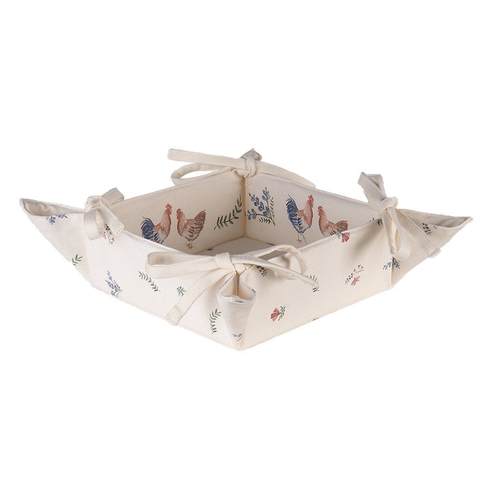 Broodmand 35x35x8 cm Beige Blauw Katoen Kip en Haan Cadeau Keuken