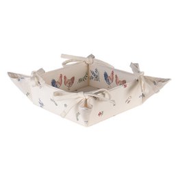 Brødkurv 35x35x8 cm beige blå bomuld kylling og hane gave køkken
