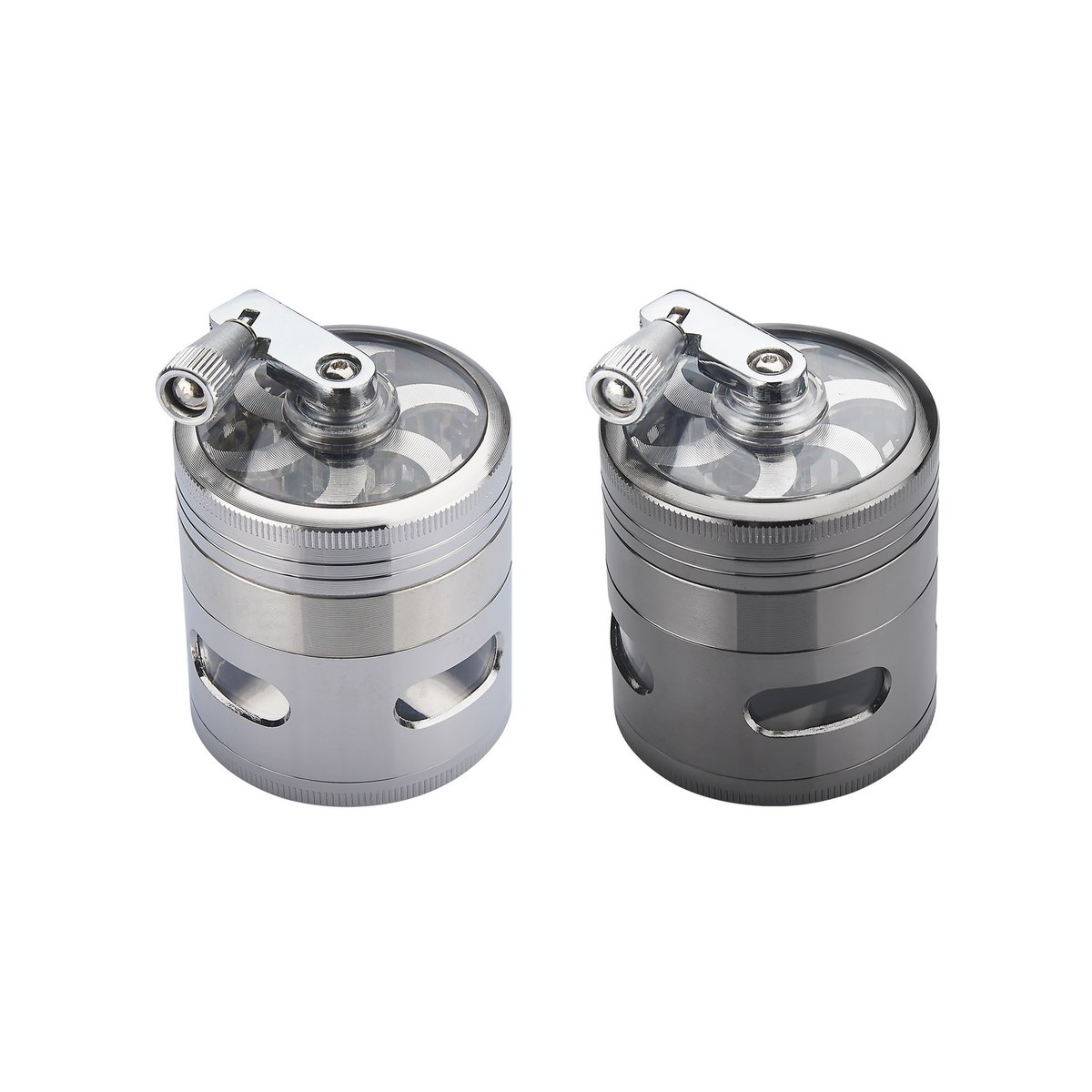 Display of 6 hand-cranked spice mills - Silver