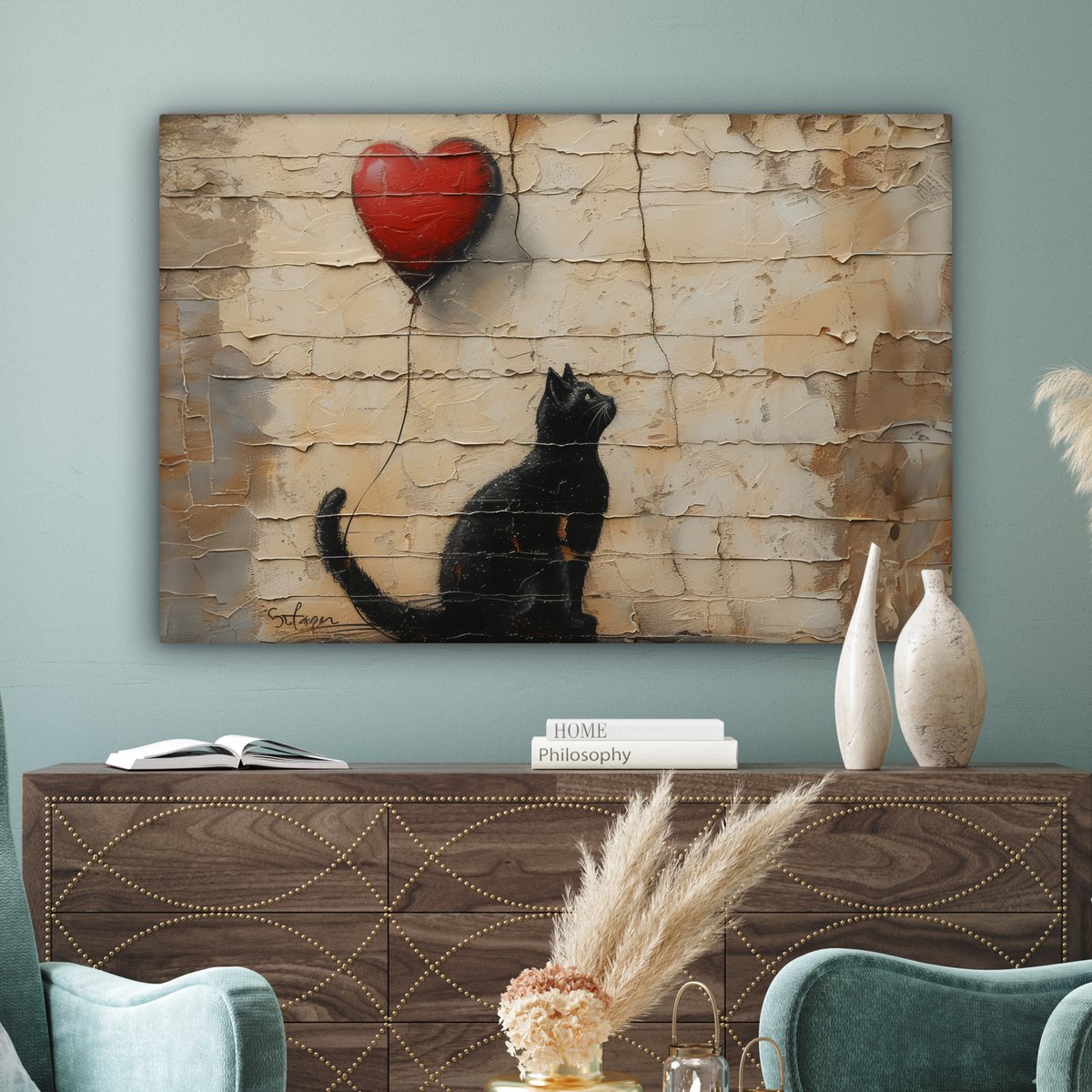 Leinwand Malerei - Wanddekoration Katze - Graffiti - Ballon - Street Art - Zusammenfassung - Wanddekoration Wohnzimmer - Raumdekoration modern - abstrakte Gemälde
