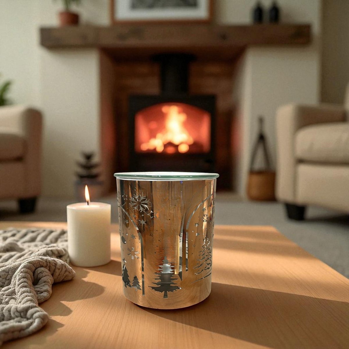 Brændt-parfum julemetallaserskæring-arch & rensdyr mønster-essentiel olier, voks og parfume-aftagelige glasskop-chic chic atmosfære
