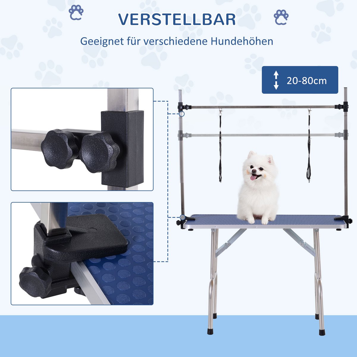 Trimming table for dogs, dog grooming table, foldable, pet grooming table with height-adjustable boom, slings, non-slip surface, shearing table up to 150 kg, 91.5 x 61.5 x 76 cm, black