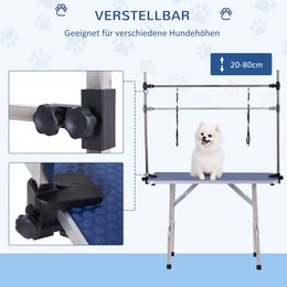 Trimming table for dogs, dog grooming table, foldable, pet grooming table with height-adjustable boom, slings, non-slip surface, shearing table up to 150 kg, 91.5 x 61.5 x 76 cm, black