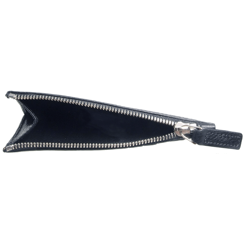 5 Porta Carte Di Credito In Pelle Martellata Con Zip Blu