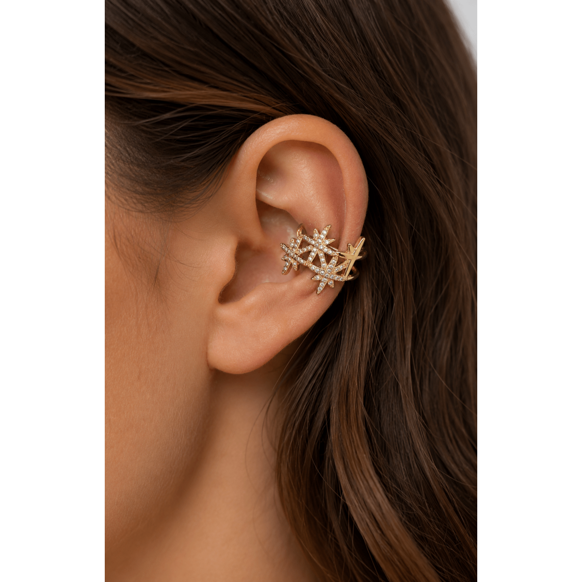 Celestia Cuff – Ear cuff with 18K gold plated brass stars and zircons