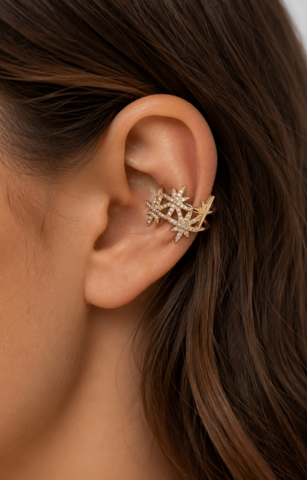Celestia Cuff – Ear cuff with 18K gold plated brass stars and zircons