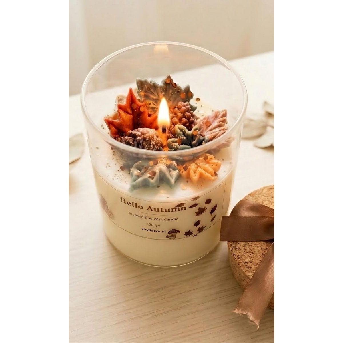 Bougie parfumée Hello Autumn – Citrouille Épices & Vanille – 250g – Faite à la main – Bougie d’automne de luxe en verre