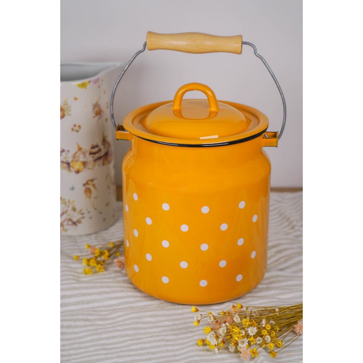 Emalje mælk kan polka dot sennep 3,3 l isabelle rose