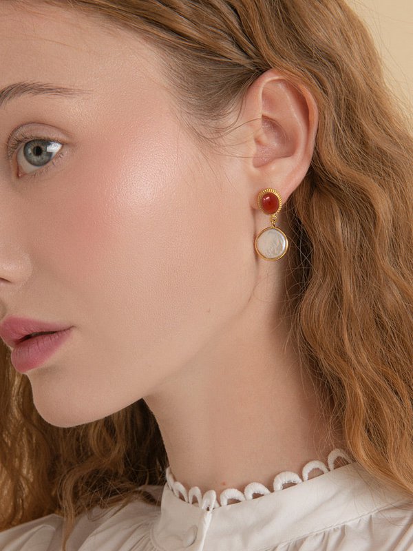Carnelian And Pearl Earrings