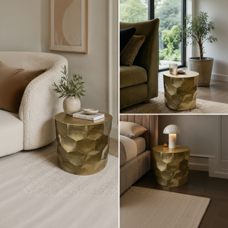 Gold hexagon table in golden metal Ø 61 x 50 h cm