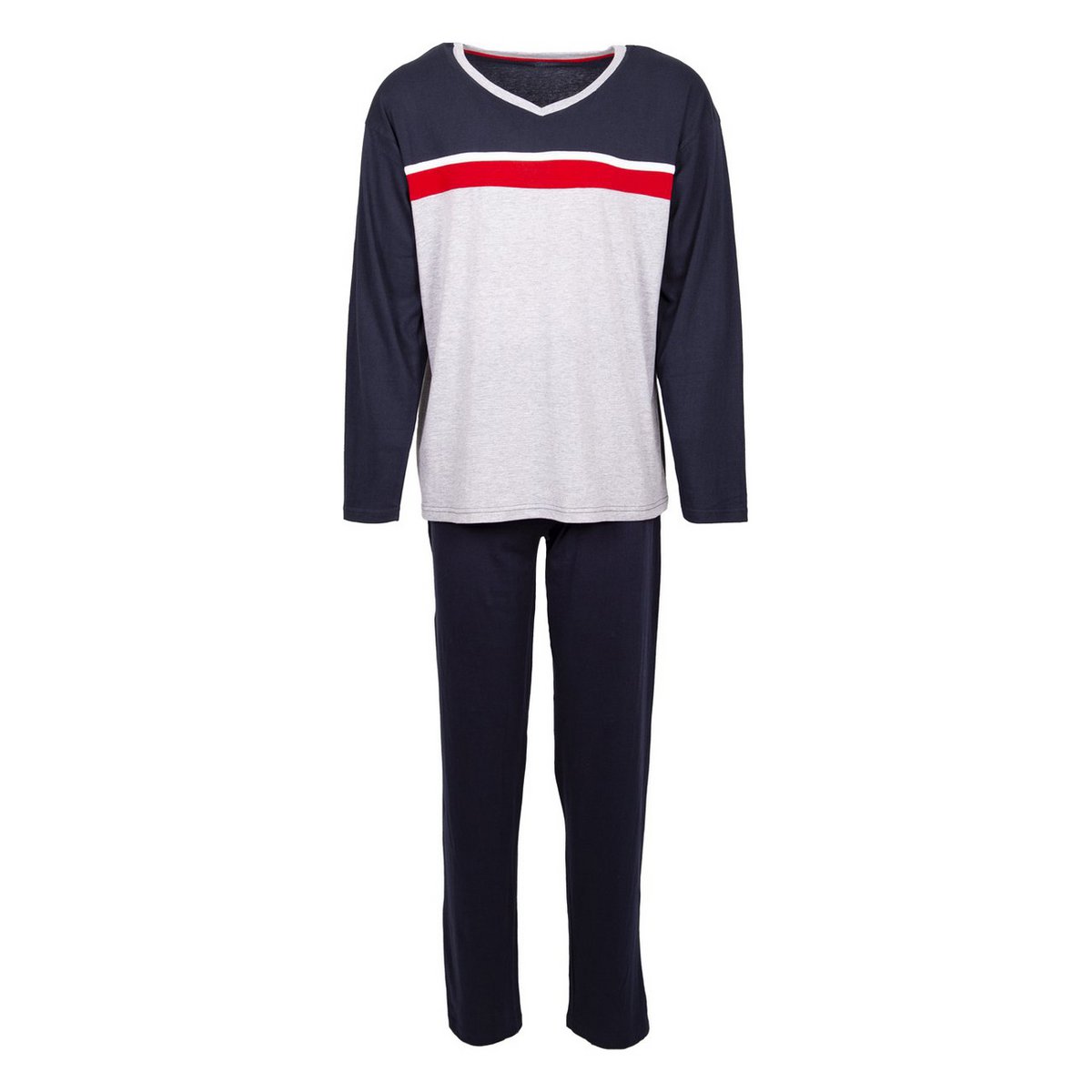Heren pyjama set - lange mouw - marine/grijs/rood