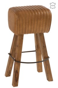 J-Line Kruk Gym Leder/Mango Hout Camel/Naturel