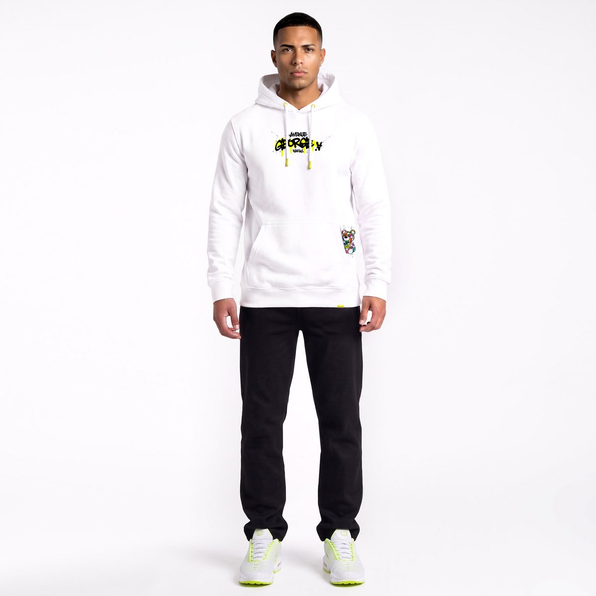 Weißer Kapuzenpullover mit Teddybär-Aufdruck