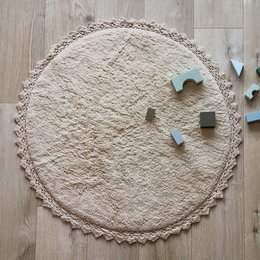 Round washable cotton rug with crochet finish PERLA SABLE