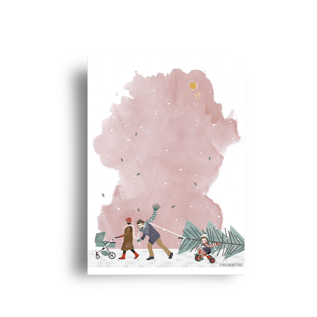 postcard - series 'Christmas' - 'how to get that tree home' - walking
