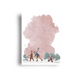 carte postale - série 'Noël' - 'comment ramener cet arbre à la maison' - marche