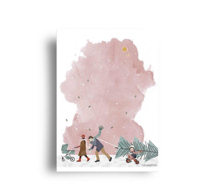 carte postale - série 'Noël' - 'comment ramener cet arbre à la maison' - marche