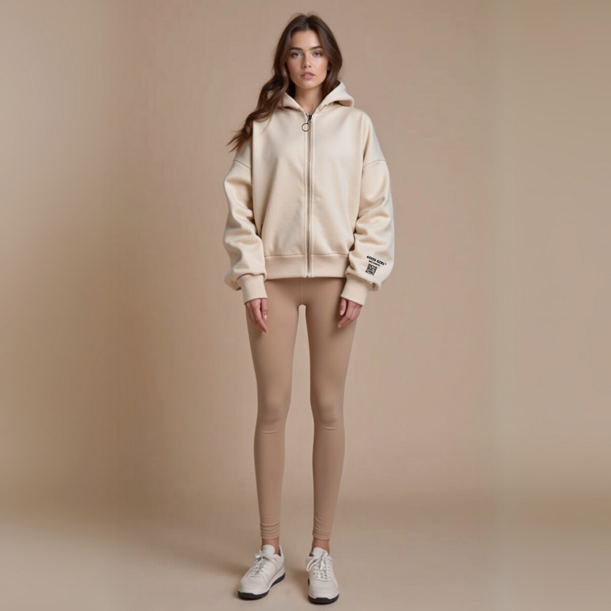 Hoodie mit Reißverschluss "GGBH" - Beige
