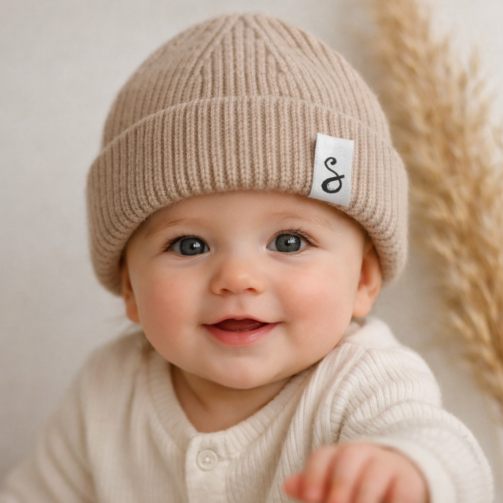 Merino wol Beanie newborn - zand