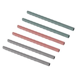 A set of 6 silicone straws in a mix of green, grey, and red colors. The straws are designed for use with kids' bottles.