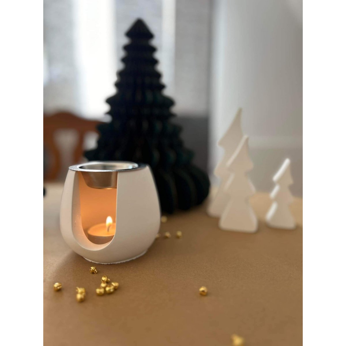 LAVURI® Wax Melter made of cast ceramic, tealight + white metal pot, wax melts not included