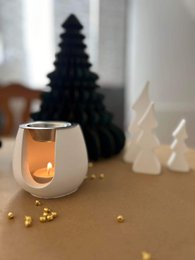 LAVURI® Wax Melter made of cast ceramic, tealight + white metal pot, wax melts not included