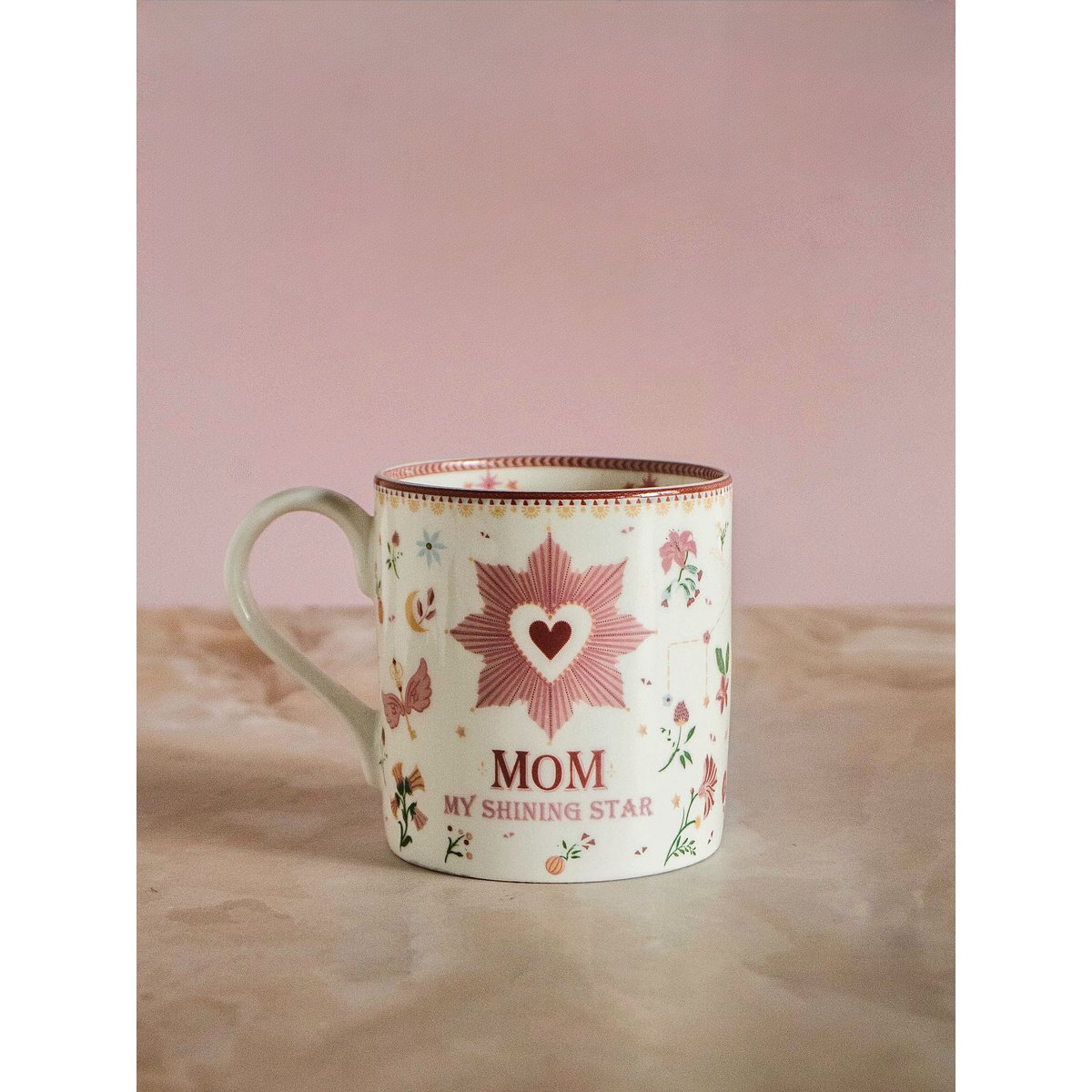 Fine China Coffee Mug - Floral Heart Motif, 300ml