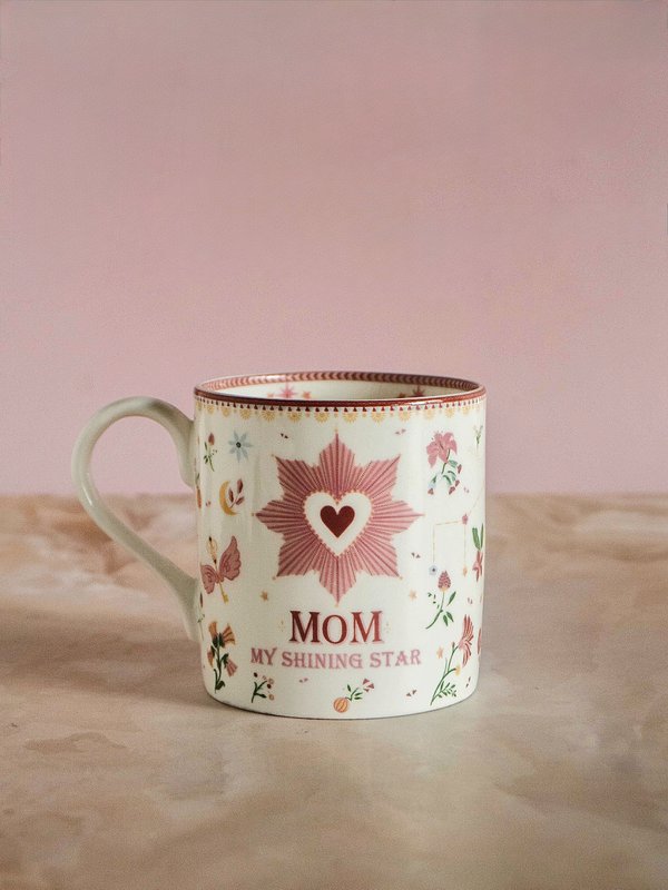 Fine China Coffee Mug - Floral Heart Motif, 300ml