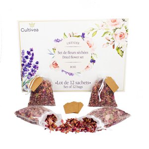 CULTIVEA® Beutel mit getrockneten Blumen und Lavendelblüten – Rose – Dekoration, Valentinstag, Geburtstag, Hochzeit, Taufe, Potpourri – biologisch abbaubar, Deodorant, natürlich, duftend