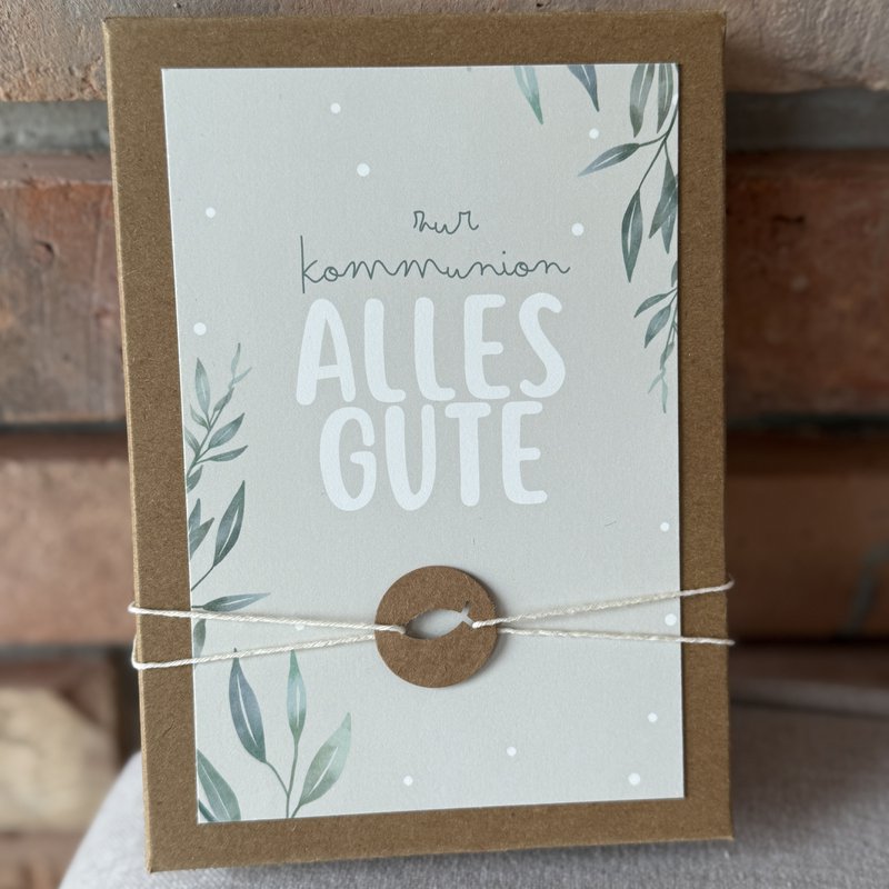Coffret cadeau de communion avec cordon, pendentif et pochette pour cadeaux monétaires