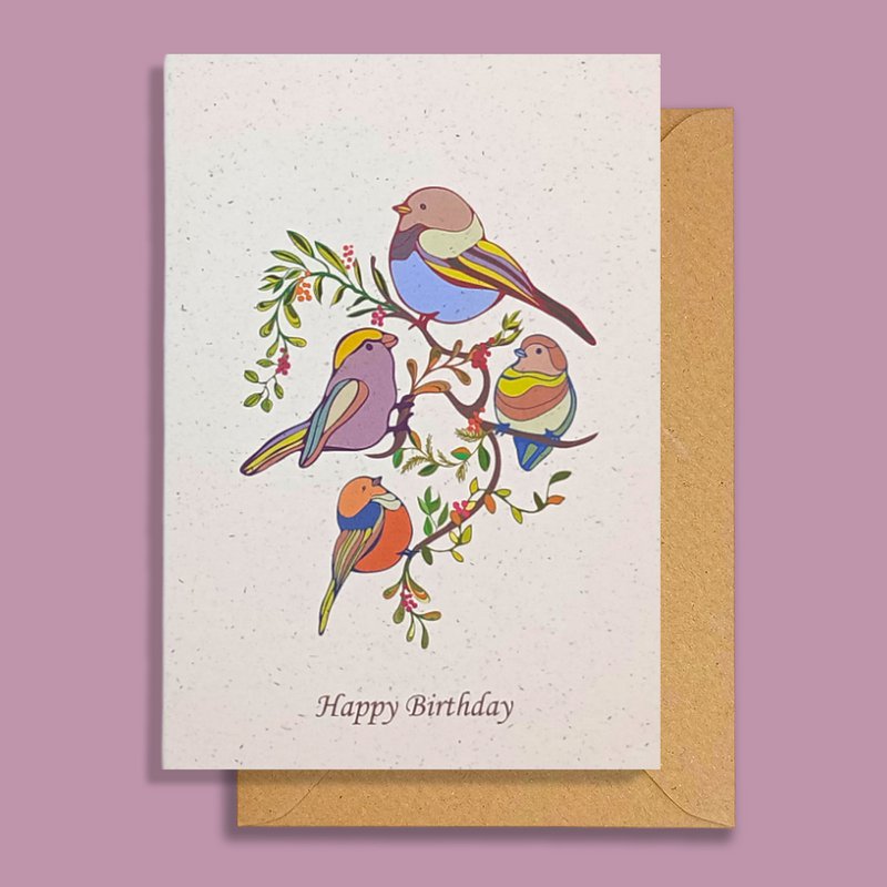 Alles Gute zum Geburtstag Vögel Karte | Graspapier