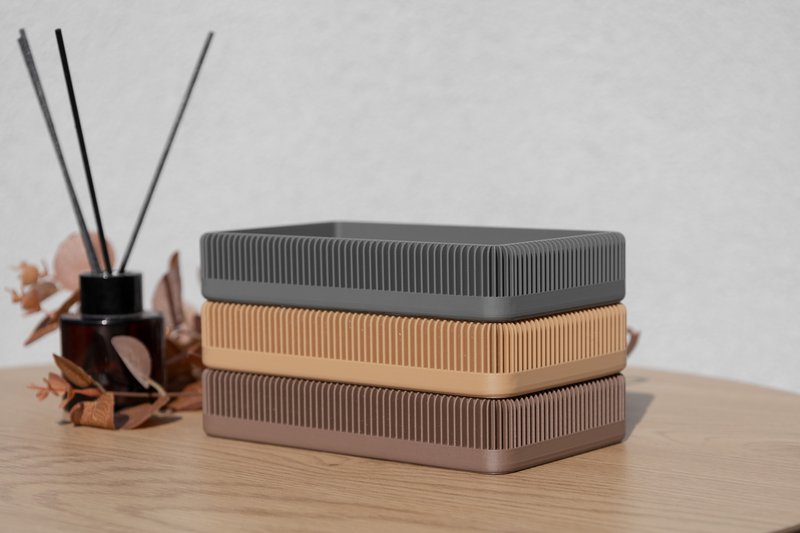 Modern Ribbed Square Organizer in Earthy Tones – Minimalist Desk, Vanity, or Home Storage Solution, Minimalist Modern Office Design Decor