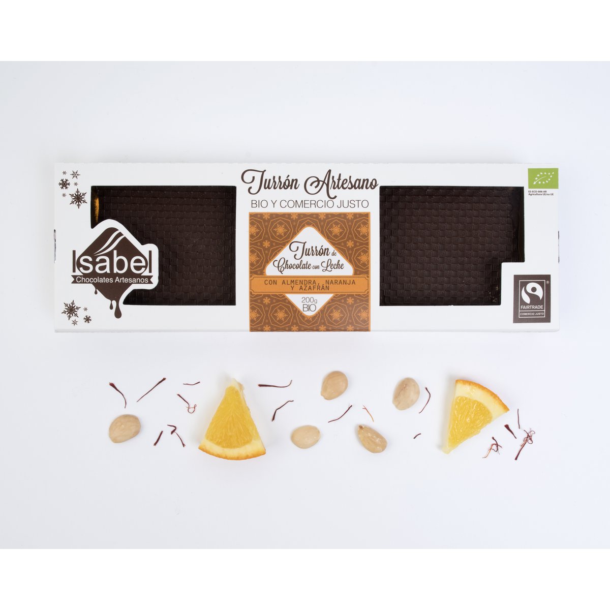 Torrone Artigianale BIO - Cioccolato con Mandorla, Arancia e Zafferano