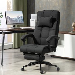 Office chair with pillow armrest Desk chair with tilt angle Height-adjustable swivel chair with footrest Linen foam PVC Light gray 66 x 76 x 112-120 cm