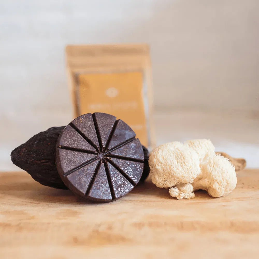 Lion’s Mane & Ceremonial Cacao | Golden Focus (10 pieces)